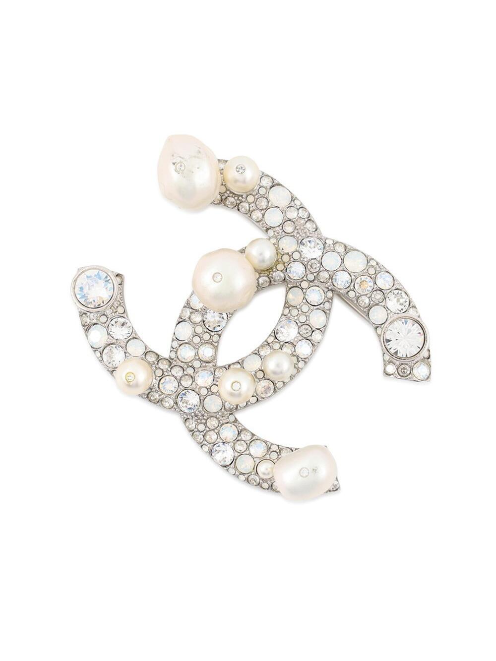 Chanel Cc Logo Brooch Silver-Tone Metal #347020C12B